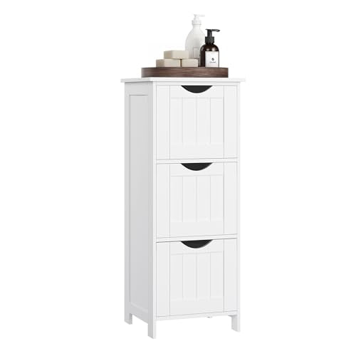 VASAGLE Floor Storage Cabinet, Freestanding Storage Unit with 3 Drawers, 11.8 x 12.6 x 31.9 Inches, for Bathroom, Living Room, Kitchen, Modern Style, Matte White UBBC050WH01S - color: White, size: 11.8"D x 12.6"W x 31.9"H