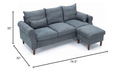 Panana 3 Seater Sofa with Footstool Set, Rolled Arm Classic Couch, Solid Wood Legs Settee for Small Living Room Office Lounge (Gray, 3 Seater with Ottoman) - color: Gray Linen Fabric, size: 3 seater with ottoman