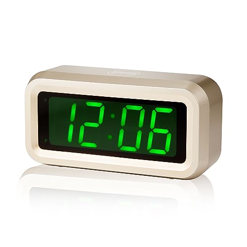 Digital Alarm Clock Battery Operated with LED Display for Bedrooms, Long Battery Life for 12 Months, 3 Brightness Adjustable, 12/24 Hour, Snooze, Golden Case with Green Digits - color: Golden-green