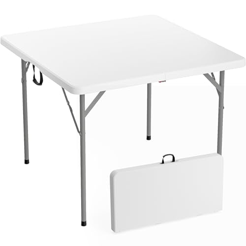VINGLI 38" Fold in Half Square Table, Bi-Folding Commercial Portable Plastic Dining Table for Kitchen Outdoor Party Wedding Event, White - color: White, size: 38 inches