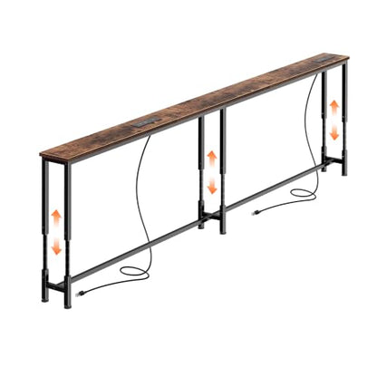 Huuger 78.7 Inch Sofa Table with Power Outlets, 23.9’’-34.4’’ Height Adjustable Range, Behind Couch Table with USB-C Ports, Sofa Tables Narrow Long, Skinny Console Table, Small Spaces, Rustic Brown - color: Rustic Brown, size: 78.7''W x 23.9''-34.4''H