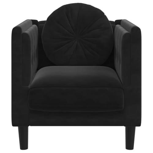 Velvet Sofa Chair with Removable Cushion, Black Velvet Upholstery, Solid Wood Frame, Single Seating Accent Chair for Living Room - color: Black, size: 1 & Sofa