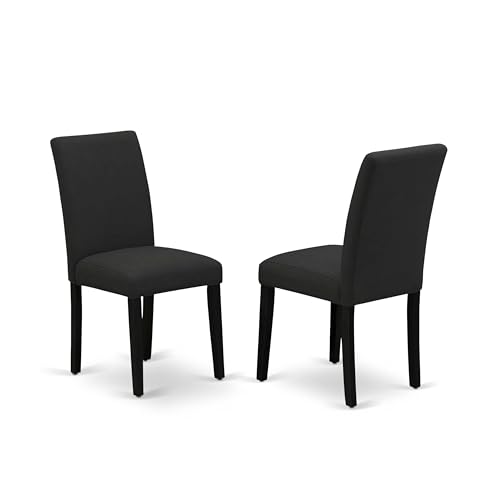 East West Furniture ABP6T24 Abbott Parson Chairs - Black Color Linen Fabric Upholstered Dining Chairs, Set of 2, Wirebrushed Black - color: Abp6t24