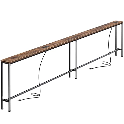 SUPERJARE 106.3 Inch Sofa Table with 2 Power Outlets and USB-C Ports | 5.9 Inch Narrow Console Table, Long Entryway Hallway Couch Table Behind Sofa, Small Spaces, Living Room, Rustic Brown - color: Rustic Brown, size: 5.9"D x 106.3"W x 29.7"H