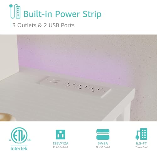 Lufeiya White Computer Desk with Power Outlet, 47 inch Teen Study Table Home Office Work Writing Gaming Desks with Charging Station Outlets Built in, White - color: White, size: 47.2"