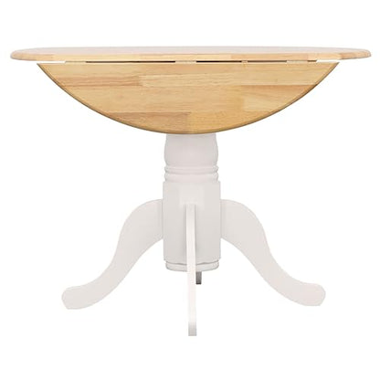 Coaster Home Furnishings - Allison - Solid Wood - Round Drop-Leaf Dining Table with Pedestal Base - Kitchen & Dining Room - 40-Inch - Natural Brown and White - 4241