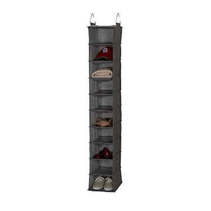 Household Essentials 10-Shelf Wide Hanging Shoe Organizer, Soft and Durable Polyester, Versatile, Breathable, Stylish, Compact, Sturdy Hooks for Rod or Wire Closets, Gray - color: Grey