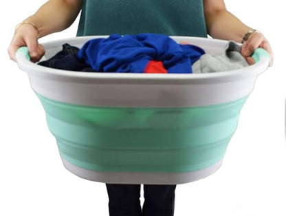 SAMMART 32L (8.4 Gallon) Collapsible Plastic Laundry Basket - Foldable Pop Up Storage Container/Organizer - Portable Washing Tub - Space Saving Hamper, Water Capacity: 24L (2, Grey+Light Green) - color: Grey+light Green