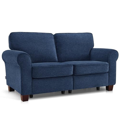 MCombo 67.7" Loveseat Sofa, 2-Seater Small Couch for Small Spaces, Classic Rolled Arm Upholstered Sofa with Solid Wood Legs for Living Room, Removable Cover, Chenille Fabric VE730 (Navy Blue) - color: Navy Blue