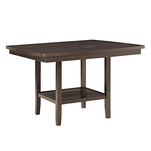 Lexicon Baronscourt 54" Square Counter Height Table for 8, Mindy Veneer Wood Dining Table with Lower Storage Shelf and Built-in Lazy Susan, for Dining Room/Kitchen, Dark Brown - color: Dark Brown, style: Dining Table Only