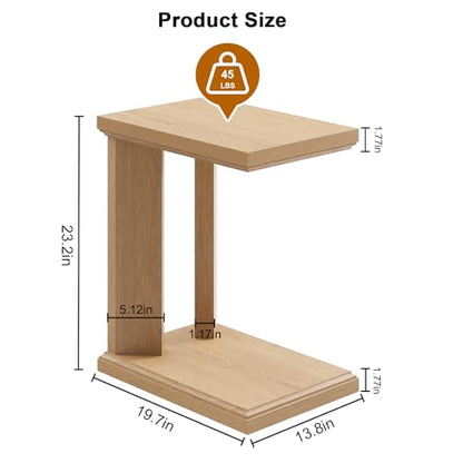 C Shaped End Table for Couch, 23.2'' High Small Side Table 2-Tier C Shaped Sofa Table for Small Narrow Spaces, Modern Nightstand for Bedroom, Living Room, Apartment, Home Office, Oak - size: 1 Pack