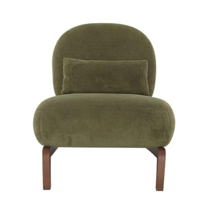 Green Velvet Slippers Chair with Solid Wooden Legs, Low Profile Design | Cute Armless Accent Chair with Soft Cushion, Comfy Upholstered Side Chairs for Living Room, Bedroom, Balcony or Reading Room - color: Green