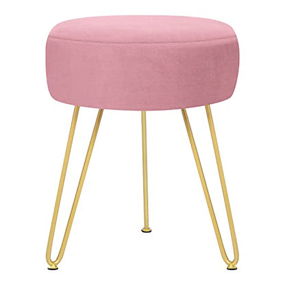 GERANT Multifunctional Vanity Stools - Velvet Round Ottoman Modern Dressing Stool -Upholstered Footrest Stool - Side Table Footstool with Golden Metal Leg for Living Room, Bedroom (Pink) - color: Pink