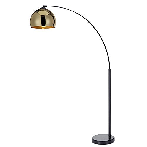 Teamson Home Arquer 66.93" Arc Floor Lamp for Living Rooms, Home Offices, Dining Rooms, Bedrooms with Faux Black Marble Base and Gold Bell Shade - color: Gold