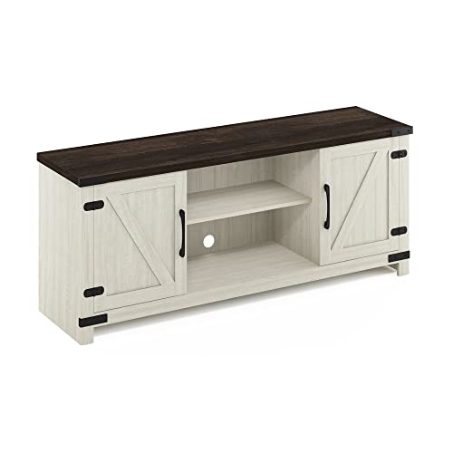 Furinno Jensen Farmhouse Barn Door Living Room TV Stand with Storage Cabinets for TV up to 70 Inch, Ebony/White Wash - color: Ebony/White Wash