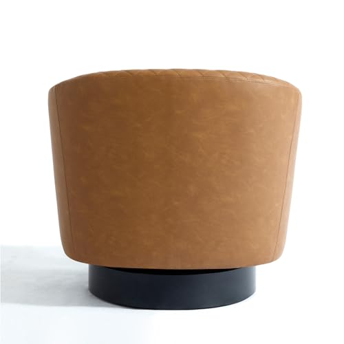 Faux Leather Swivel Accent Chair, Modern Barrel Club Armchair, Coffee | Comfy Living Room Chair, Modern Nailhead Trim Round Armchair Bedroom Reading Seat with Removable Cushion, Wood Frame - color: Retro Coffee