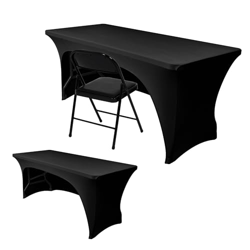 Nasitos 2 Pack Black Table Cloth Rectangle - 8 ft Spandex Stretch Tablecloths Fitted, Washable, Wrinkle-Free for Parties, Banquet & Trade Shows - color: Black, size: 8FT