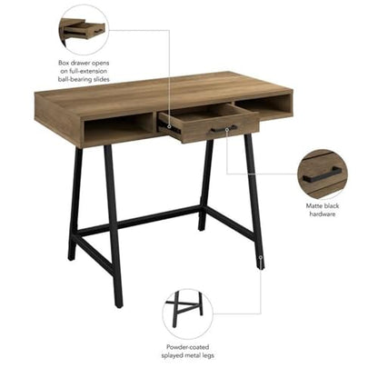 Bush Home Steele 40W Writing Desk in Reclaimed Pine | Compact Computer Table with Storage for Home Office, Study Room, or Entryway - size: 40W