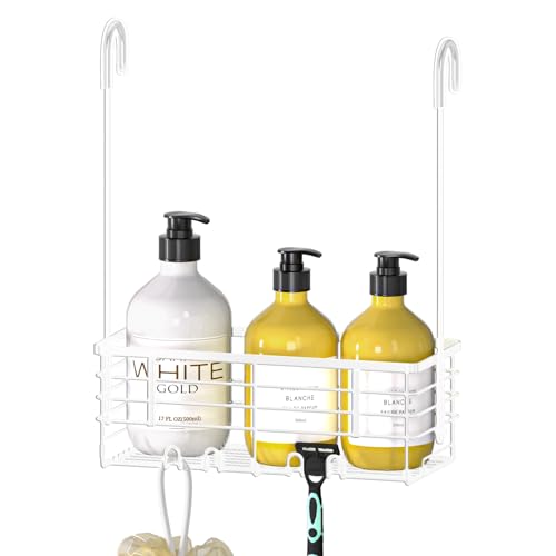 DELLAN Hanging Shower Caddy, Shower Rack Hanging for Bathroom, White | Shower Rack with Hooks Over the Door, Bathroom Shower Caddy and Basket - color: White, size: 11"D x 4.7"W x 3.9"H