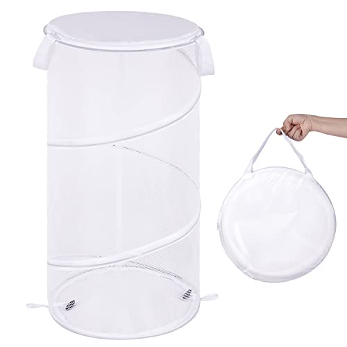 BATTOO Collapsible Laundry Basket with Lid Foldable Mesh Pop Up Hamper with Handles for Laundry Room, Bathroom, Kids Room, College Dorm, Travel, Storage Organizer White - color: White, size: Medium