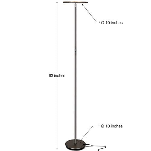 Brightech Sky LED Floor lamp, Torchiere Super Bright Floor Lamp for Living Room Decor & Office - Dimmable, Tall Standing Lamp with Warm Light for Bedroom & Reading - Bronze - color: Dark Bronze