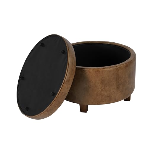 HomePop 24" Large Leatherette Storage Ottoman - Distressed Brown Faux Leather - color: Distressed Brown Faux Leather