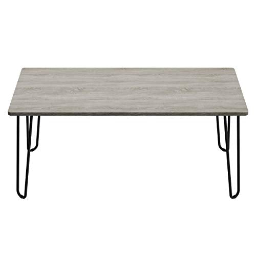 Lavish Home Coffee Table with Hairpin Legs, Gray, 41.25” x 19.5” x 17.75” | Modern Industrial Style Living Room Furniture, Woodgrain-Look and Steel Accent Center Table - color: Gray Woodgrain