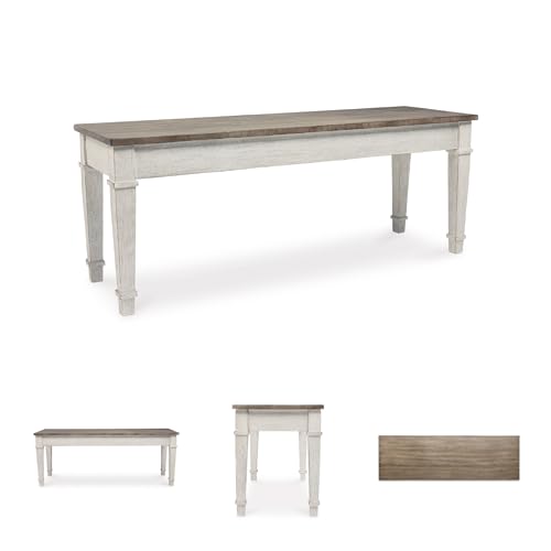 Signature Design by Ashley Skempton Farmhouse Storage Bench, Distressed Finish, Seat With Hidden Storage, Wood, 48" W x 15" D x 18.5" H, White & Light Brown