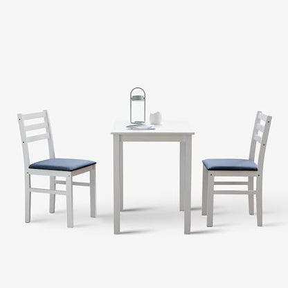 Seattle 3-Piece Wooden Dining Table Set for 2, Modern Farmhouse Kitchen Dining Room Set with Solid Wood Ladder Back Chairs for Small Space (White) - color: White