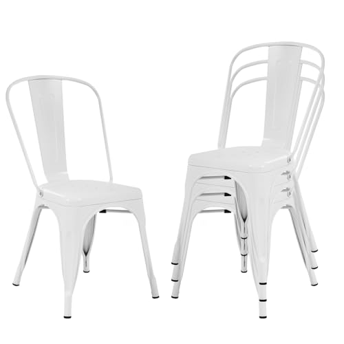 Dopinmin Cream Metal Dining Chairs Set of 4, Tolix Style, Patio Dining Chairs, 18' Seat Height, Stackable, Indoor/Outdoor - color: Cream