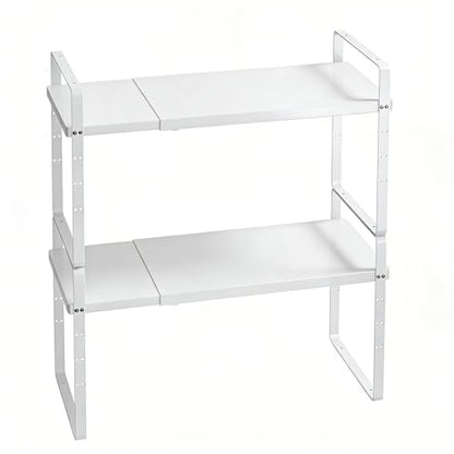 Expandable Cabinet Shelf Organizer, Stackable Kitchen Pantry Counter Storage, Adjustable Closet Cupboard Stand Rack Risers Spice Organization 80LBS Heavy Duty White Large 2 Pack - color: White Large
