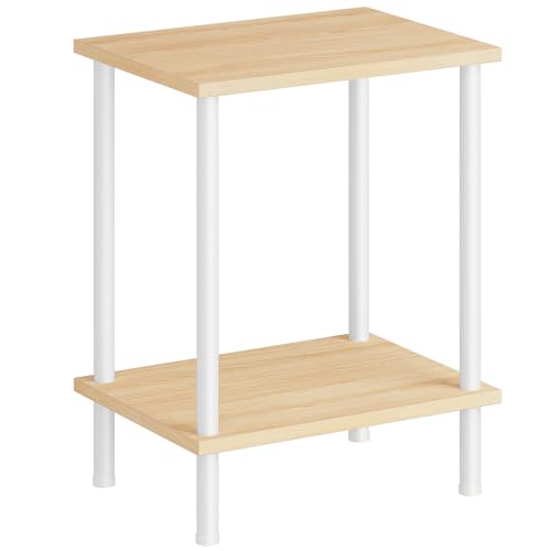 HOOBRO End Table, Small Side Table, Nightstand with 2-Layer Storage Shelves, Sofa Table for Small Spaces, Living Room, Bedroom, Stable Frame, Easy Assembly, Natural and White WN09BZ01 - color: Natural + White