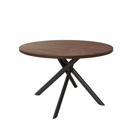 HIPIHOM 45.3 Inch Modern Round Dining Table for 4, Space-Saving Dinette with Carbon Steel Legs for Home Kitchen Apartment(Dark Walnut Table) - color: Walnut Table