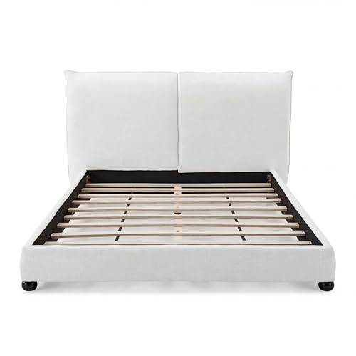 DNYN Upholstered Platform Bed Frame with Thick Pillow-Back Headboard | Linen Fabric Bed| Low-profile Design| No Box Spring Needed| Wooden Slats Support| Easy Assemble| Queen Size - size: Queen