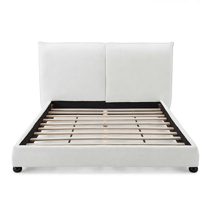 DNYN Upholstered Platform Bed Frame with Thick Pillow-Back Headboard | Linen Fabric Bed| Low-profile Design| No Box Spring Needed| Wooden Slats Support| Easy Assemble| Queen Size - size: Queen