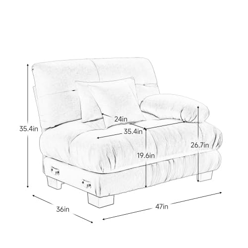 Sofa with 2 Pillows for Living Room, Comfy Couch for Bedroom with Deep Seat, Soft Fabric Upholstered 2-Seater Loveseat for Small Apartments, Light Coffee