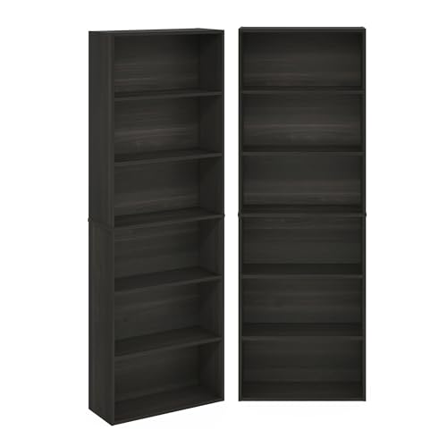 Furinno Jaya Book Shelf Set of 2, 6-Tier Bookshelf, Bookcase, 9.5 x 24.6 x 71, for Home Office, Living Room, Espresso - color: Espresso, size: Set of 2, 6-Tier