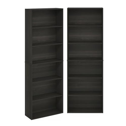 Furinno Jaya Book Shelf Set of 2, 6-Tier Bookshelf, Bookcase, 9.5 x 24.6 x 71, for Home Office, Living Room, Espresso - color: Espresso, size: Set of 2, 6-Tier