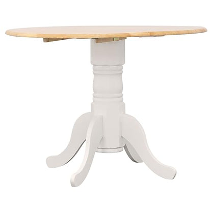 Coaster Home Furnishings - Allison - Solid Wood - Round Drop-Leaf Dining Table with Pedestal Base - Kitchen & Dining Room - 40-Inch - Natural Brown and White - 4241