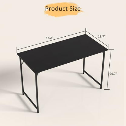 47 Inch Computer Desk with Wood Board and Metal Frame, Modern Simple Style Work Desk with Adjustable Feet, Study Gaming Desk Table for Home Office, Bedroom, Small Spaces - color: Black
