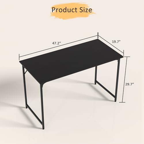 47 Inch Computer Desk with Wood Board and Metal Frame, Modern Simple Style Work Desk with Adjustable Feet, Study Gaming Desk Table for Home Office, Bedroom, Small Spaces - color: Black