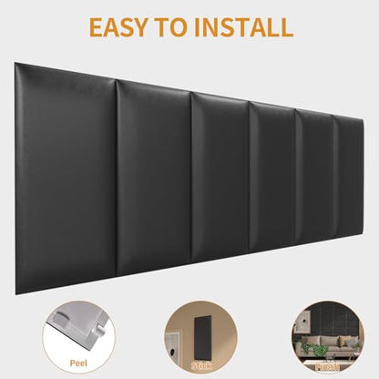 Twin Headboards, Self-Adhesive 3D Panels, Upholstered Wall Panels for Bedroom/Living Room (6 Pieces 9.84 in x 23.6 in) - color: Black, size: 6 PCS, style: Twin