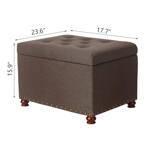 24'' Fabric Ottoman with Storage Rectangle Foot Rest Ottomans Stool for Living Room(Coffee) - color: Coffee