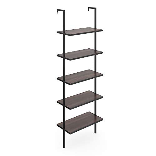 Nathan James Theo 5-Shelf Wood Modern Bookcase, Open Wall Mount Ladder Bookshelf with Industrial Metal Frame, Brown Walnut/Black - color: Theo Brown Walnut/Black, size: Set of 1