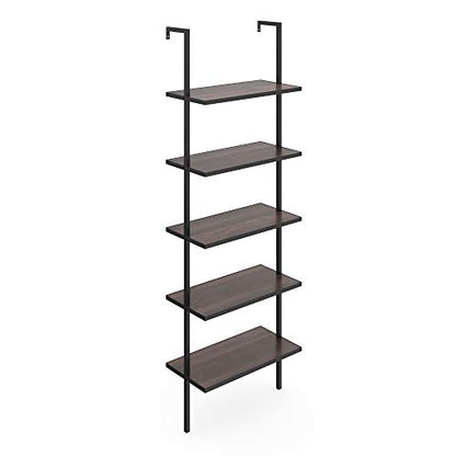 Nathan James Theo 5-Shelf Wood Modern Bookcase, Open Wall Mount Ladder Bookshelf with Industrial Metal Frame, Brown Walnut/Black - color: Theo Brown Walnut/Black, size: Set of 1