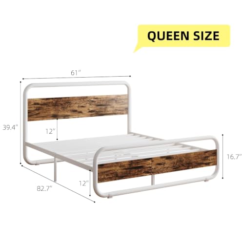 Queen Bed Frame, Metal Platform Queen Bed Frame with Wood Headboard, White | RBG LED Lights/Heavy Duty Metal Slats Support/12 in Under-Bed Storage/Noise-Free/No Box Spring Needed/Easy Assembly - color: White, size: Queen (U.S. Standard)