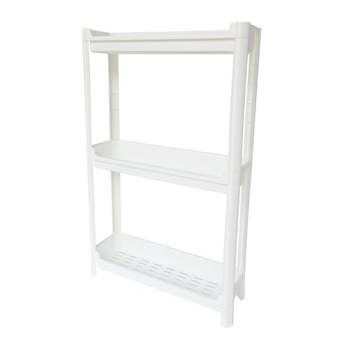Slim Rolling Storage Cart with Wheels, Narrow Bathroom Cabinet Organizer for Small Spaces,Thin Shelf Unit,Kitchen,White (3 Tier)