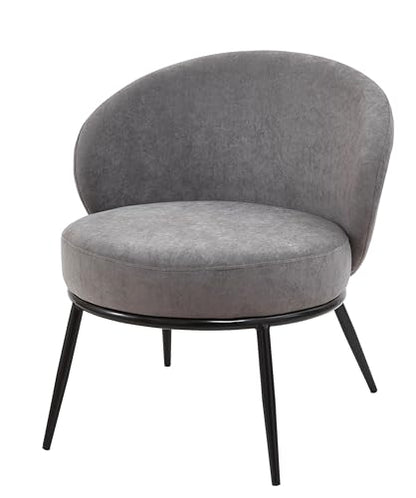 GDFStudio 27" Modern Accent Chair, Comfy Lounge Chair, Velvet Upholstered Chair, Mid Century Modern Armchair with Metal Legs, Solid Wood Frame, Cushion Barrel Side Chair for Living Room Bedroom, Gray - color: Gray + Velvet
