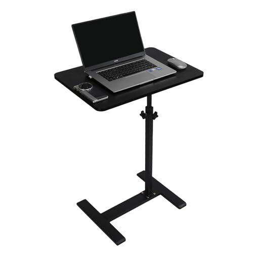 Adjustable Height C Shaped Side Table with Wheels 40 * 60cm | 360° Swivel TV Tray Table, Mobile End Table for Living Room Bedroom Sofa Bed Office - color: Black