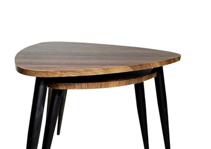Penau Contemporary Nesting Tables 2pc Set, Metal Frame with Solid Wood Tops, Space Saving Stacking Design, Natural and Black Finish, 15.5 x 15.5 x 15.5 Inchs